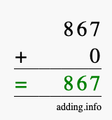 Calculate 867 + 0 using long addition