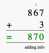 Calculate 867 + 3 using long addition