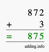 Calculate 872 + 3 using long addition
