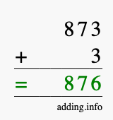 Calculate 873 + 3 using long addition