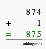 Calculate 874 + 1 using long addition