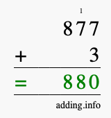 Calculate 877 + 3 using long addition