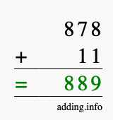 Calculate 878 + 11 using long addition