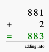 Calculate 881 + 2 using long addition
