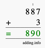 Calculate 887 + 3 using long addition