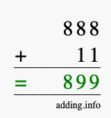 Calculate 888 + 11 using long addition