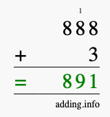 Calculate 888 + 3 using long addition