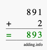 Calculate 891 + 2 using long addition