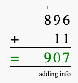 Calculate 896 + 11 using long addition