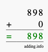 Calculate 898 + 0 using long addition