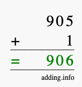 Calculate 905 + 1 using long addition