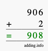 Calculate 906 + 2 using long addition