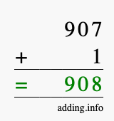 Calculate 907 + 1 using long addition