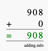 Calculate 908 + 0 using long addition