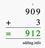 Calculate 909 + 3 using long addition