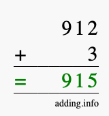 Calculate 912 + 3 using long addition