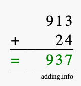 Calculate 913 + 24 using long addition