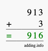 Calculate 913 + 3 using long addition