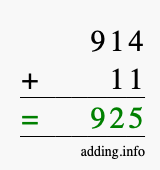 Calculate 914 + 11 using long addition