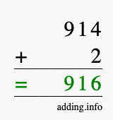 Calculate 914 + 2 using long addition