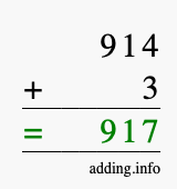 Calculate 914 + 3 using long addition