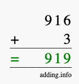 Calculate 916 + 3 using long addition