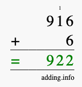 Calculate 916 + 6 using long addition
