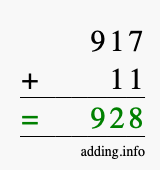 Calculate 917 + 11 using long addition