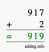 Calculate 917 + 2 using long addition