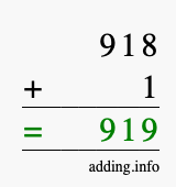 Calculate 918 + 1 using long addition