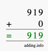 Calculate 919 + 0 using long addition