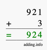 Calculate 921 + 3 using long addition