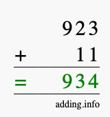 Calculate 923 + 11 using long addition