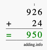 Calculate 926 + 24 using long addition