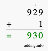 Calculate 929 + 1 using long addition