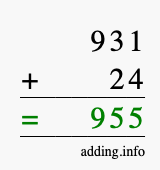 Calculate 931 + 24 using long addition