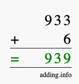 Calculate 933 + 6 using long addition