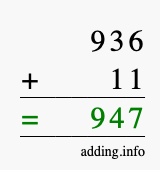 Calculate 936 + 11 using long addition