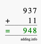 Calculate 937 + 11 using long addition