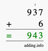 Calculate 937 plus 6 using long addition Calculate 937 + 6 using long addition