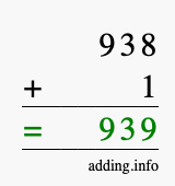 Calculate 938 + 1 using long addition