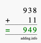 Calculate 938 + 11 using long addition