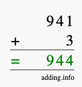 Calculate 941 + 3 using long addition