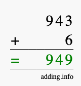Calculate 943 + 6 using long addition