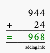 Calculate 944 + 24 using long addition