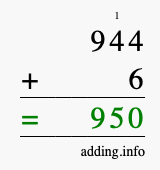 Calculate 944 plus 6 using long addition Calculate 944 + 6 using long addition