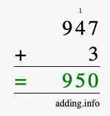 Calculate 947 + 3 using long addition
