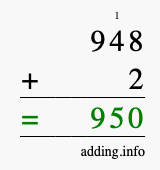 Calculate 948 + 2 using long addition
