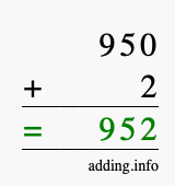 Calculate 950 + 2 using long addition