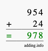 Calculate 954 + 24 using long addition